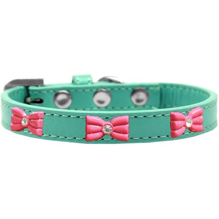 MIRAGE PET PRODUCTS Pink Glitter Bow Widget Dog CollarAqua Size 12 631-11 AQ12